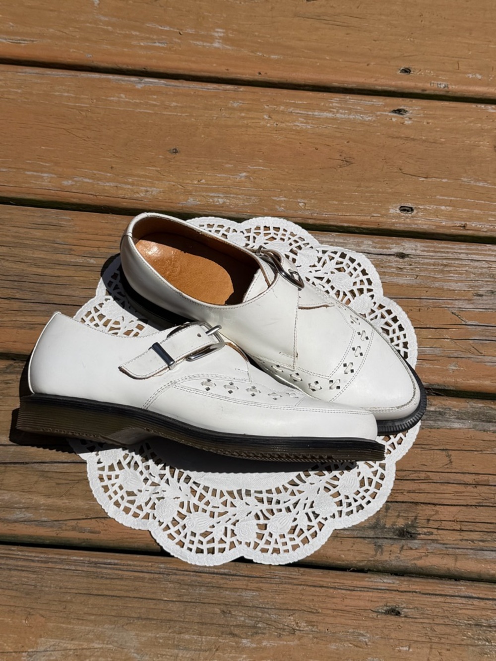 Dr. Martens White Leather Buckle Creeper Style Loafers
